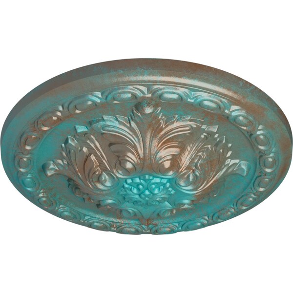 Acanthus Ceiling Medallion, Hand-Painted Copper Green Patina, 11 3/8OD X 2P